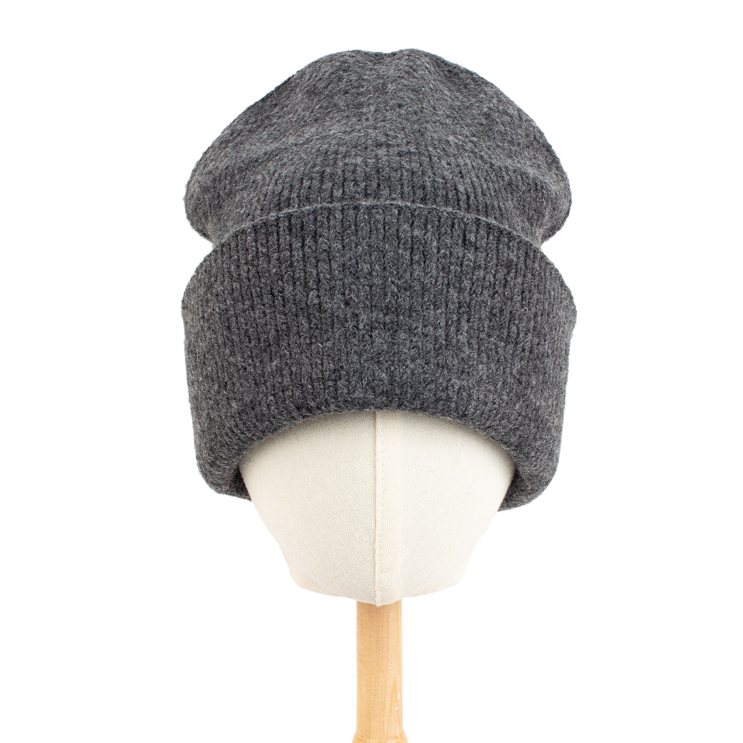 Женская шерстяная шапка бини оверсайз тёмно-серая (dark gray)