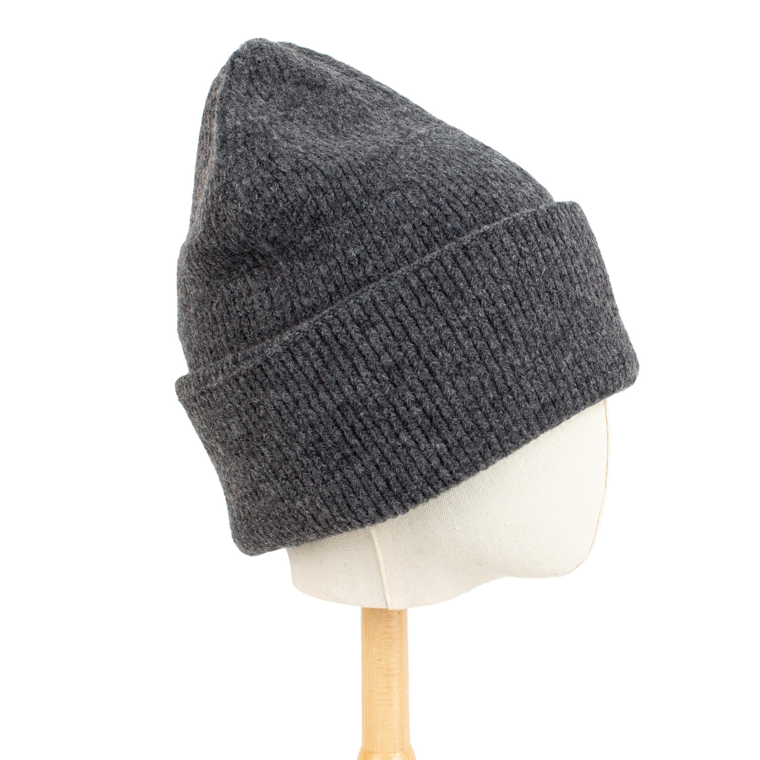Женская шерстяная шапка бини оверсайз тёмно-серая (dark gray)