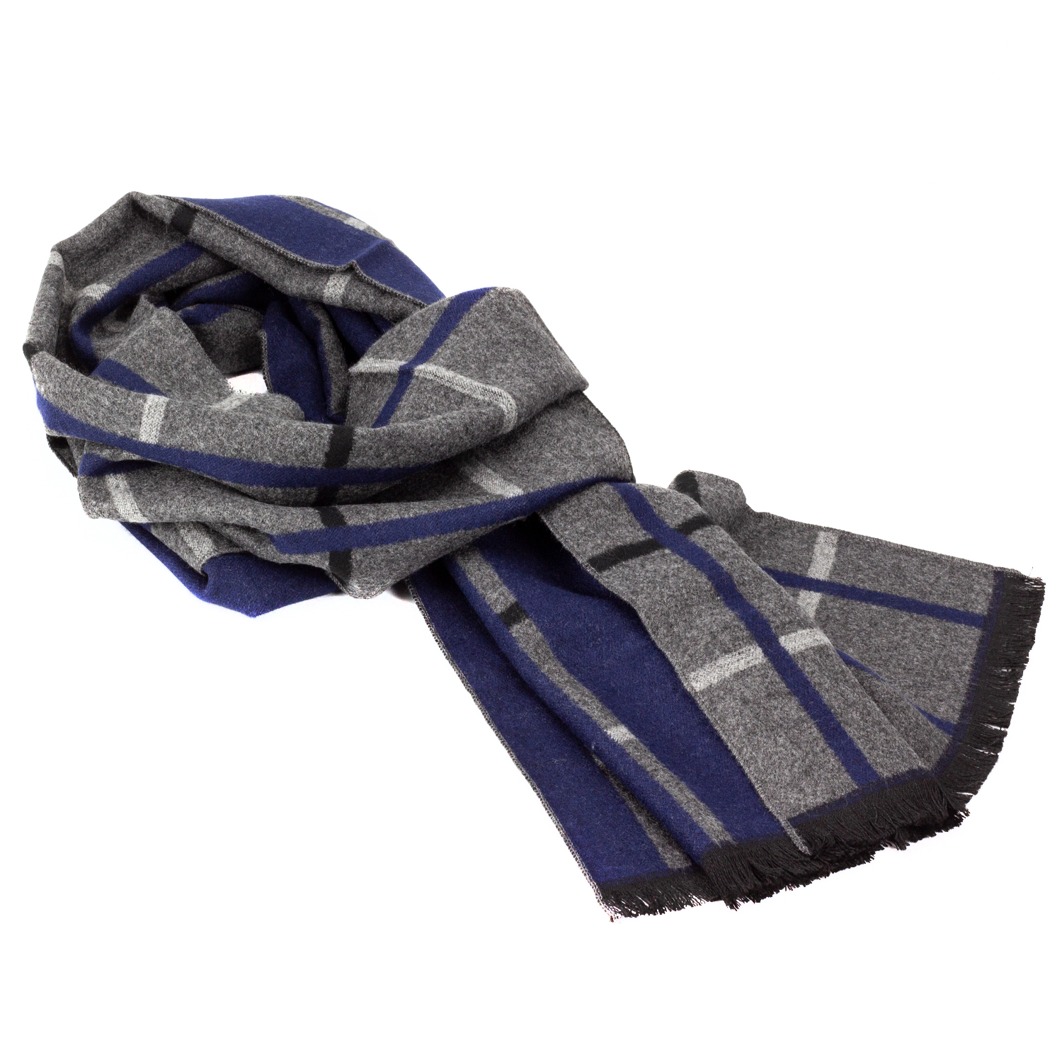 Мужской шарф в клетку LuxWear MS1005 серый с синим