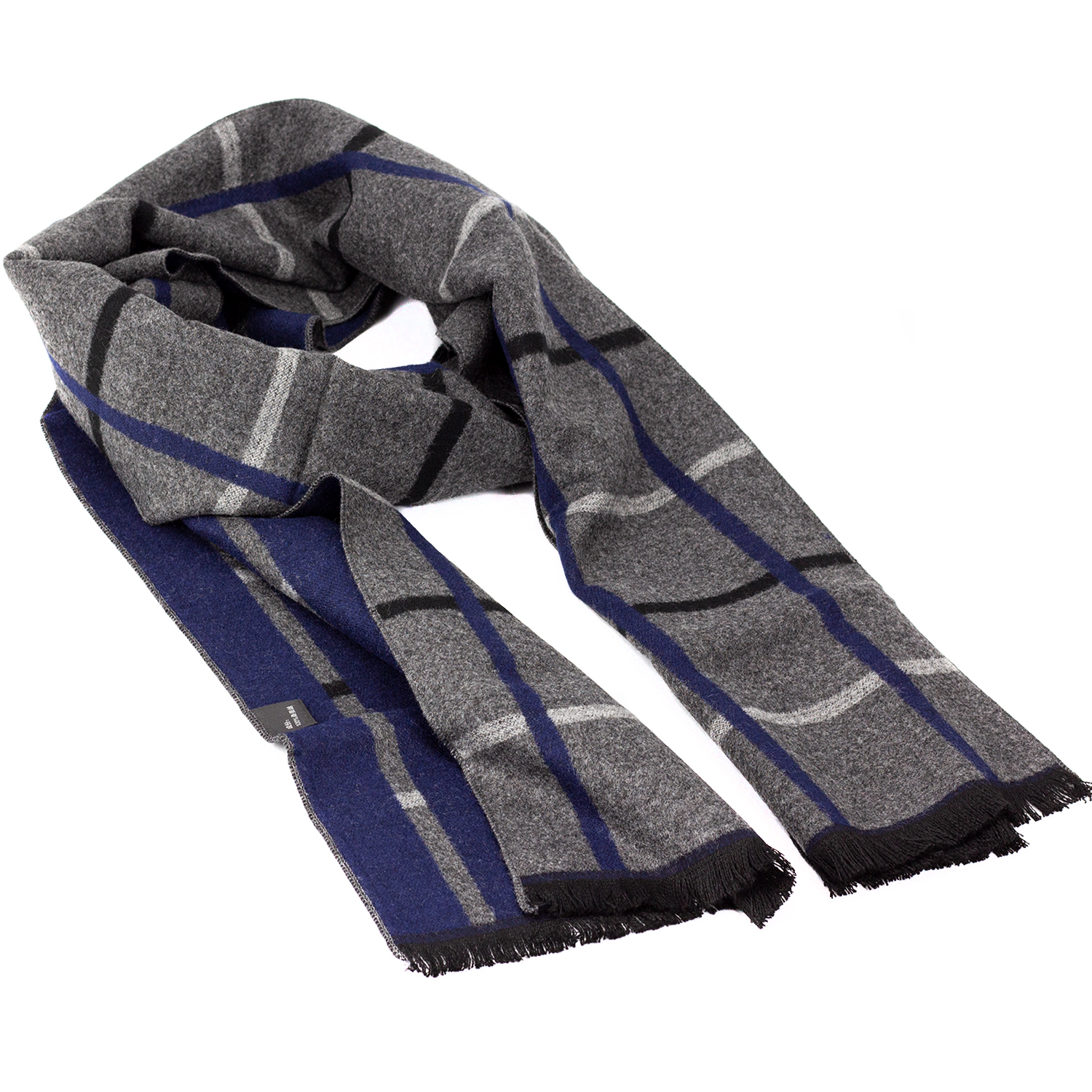 Мужской шарф в клетку LuxWear MS1005 серый с синим