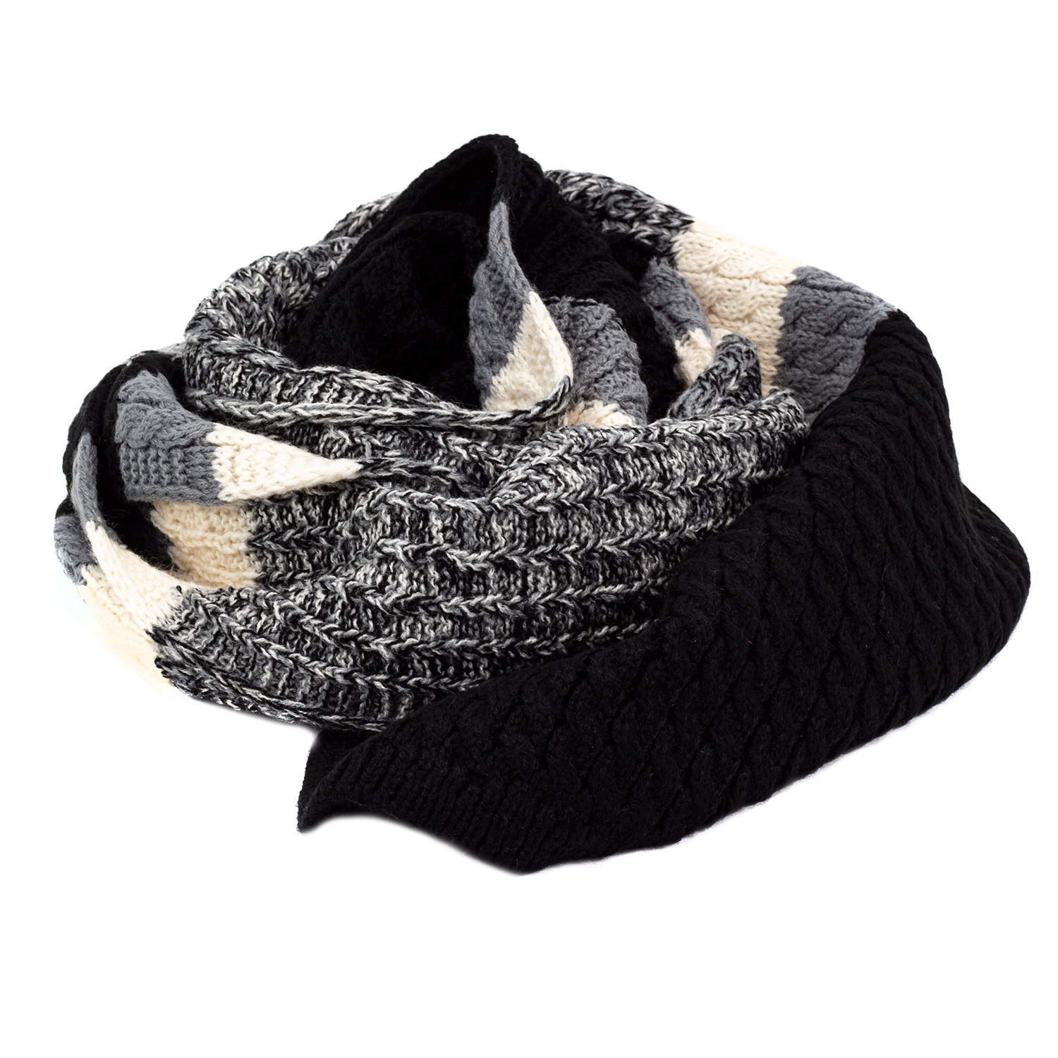 Женский вязаный шарф LuxWear S19501 черный с серым