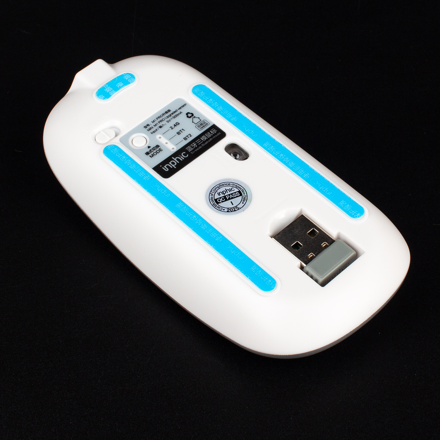 Бездротова миша Inphic M1PROGR USB 2.4G + bluetooth, акумуляторна, тиха, сіра